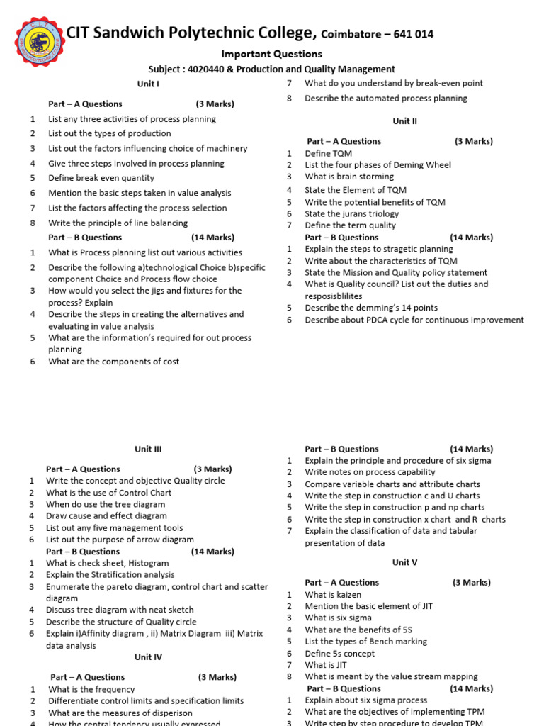 PQM Diploma Exam Questions Guide | PDF | Business