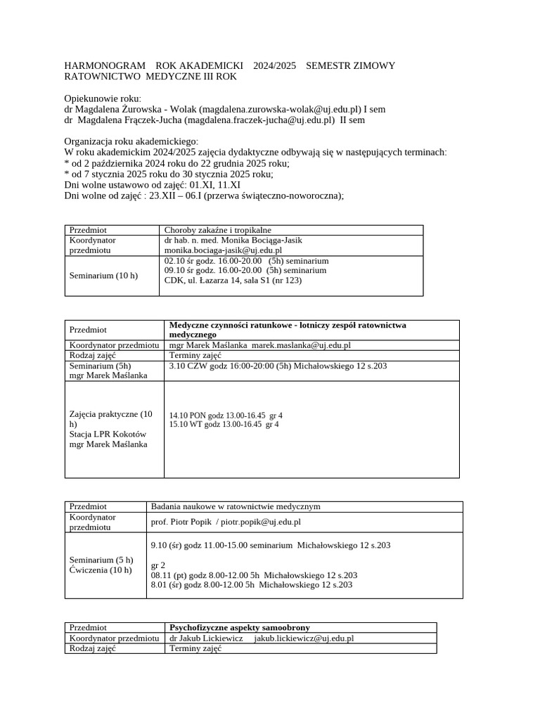 Harmonogram RMS 2024.25 5sem - 3rok - 24.09.16 | PDF