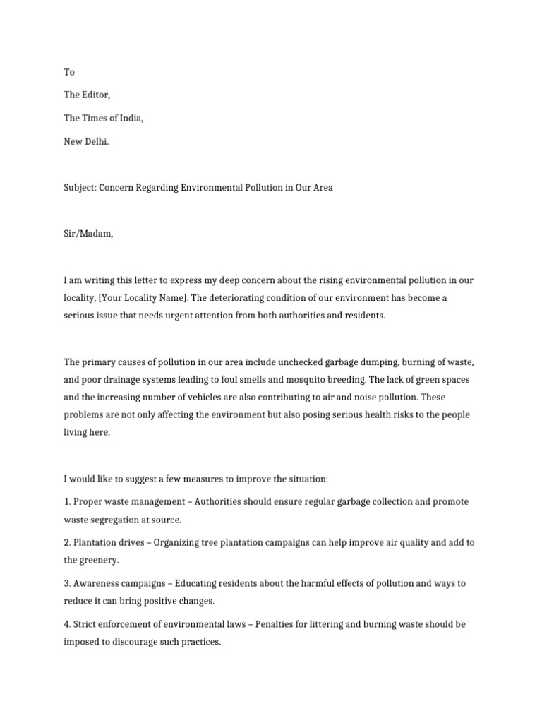 Letter on Local Environmental Pollution | PDF