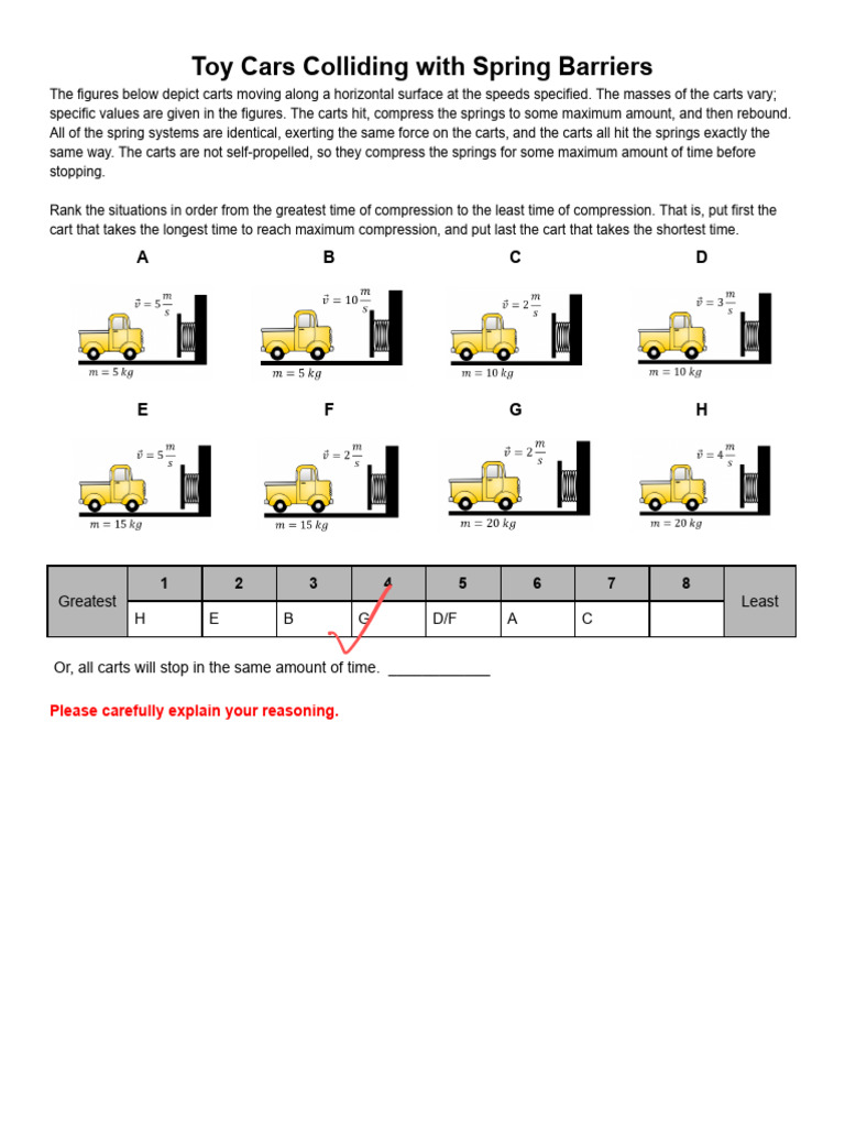 Edited - Ranking Task: Toy Cars Colliding With Spring Barriers | PDF