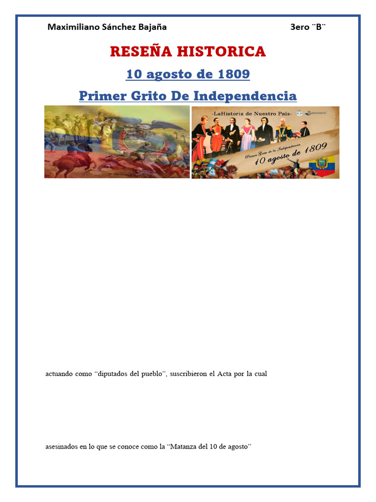 Primer Grito de Independencia: 10 Ago 1809 | PDF