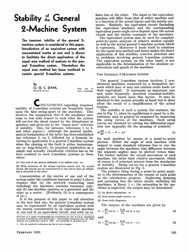 Transient Stability in 2-Machine Systems | PDF | Steady State | Angle
