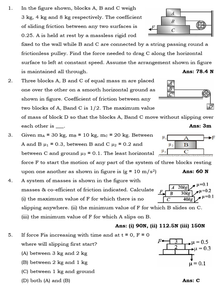 Three Block Friction Problem Analysis | PDF | Friction | Force