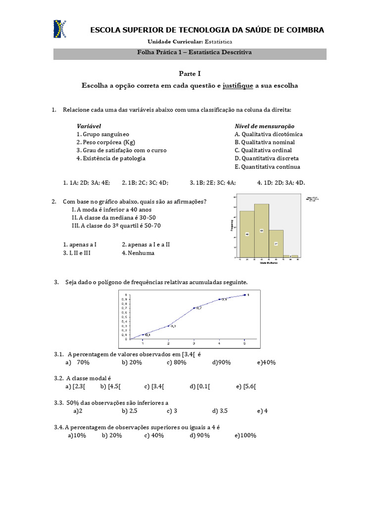 Estatística Descritiva: Questões e Respostas | PDF | Modo (Estatística ...
