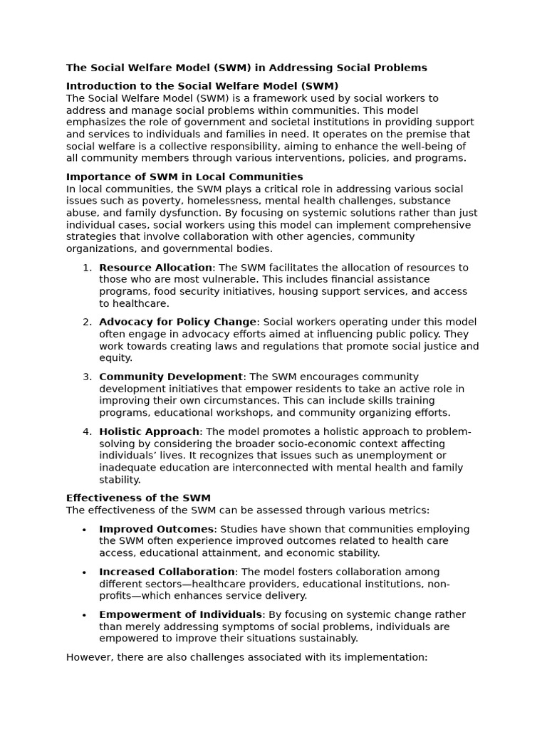 Social Welfare Model | PDF | Social Work | Policy