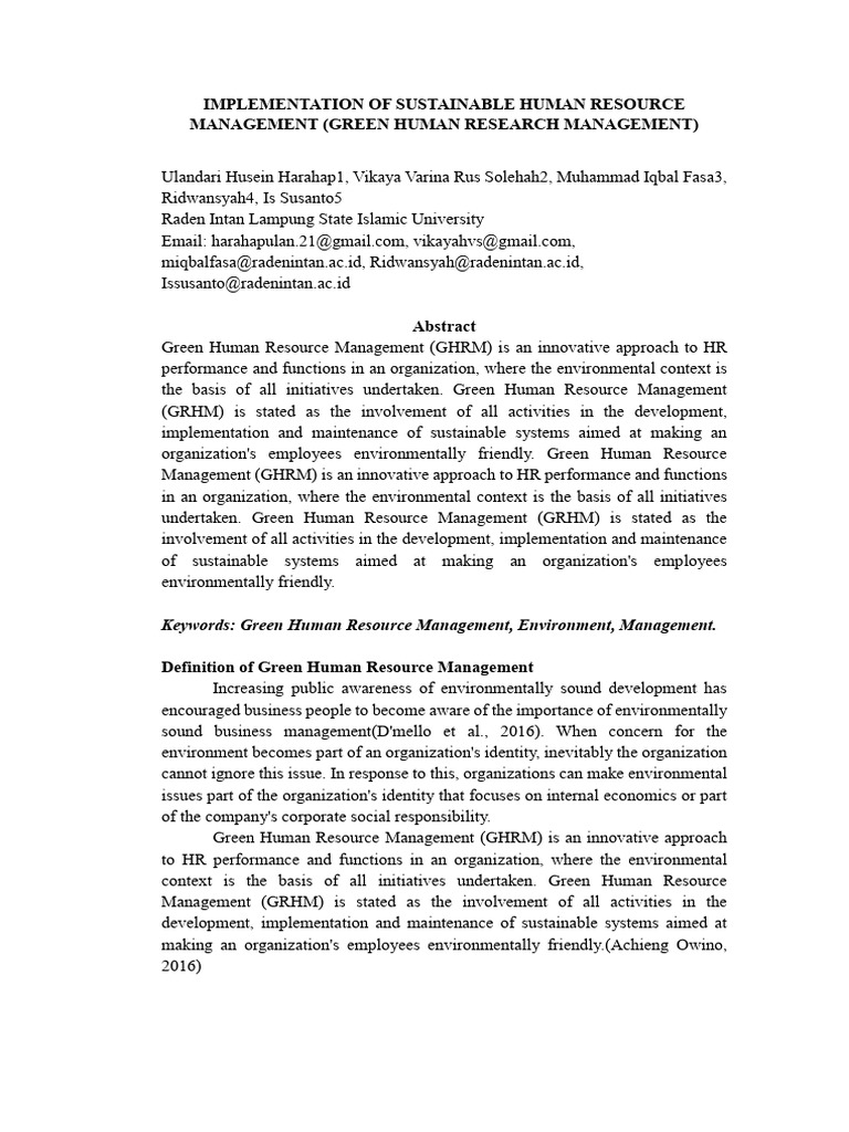 Green Human Resource Management Overview | PDF | Human Resource ...
