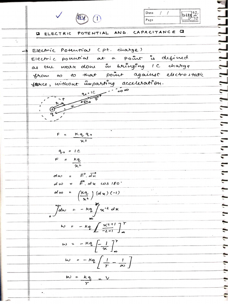 Xii Phy Electric Potential Notes | PDF