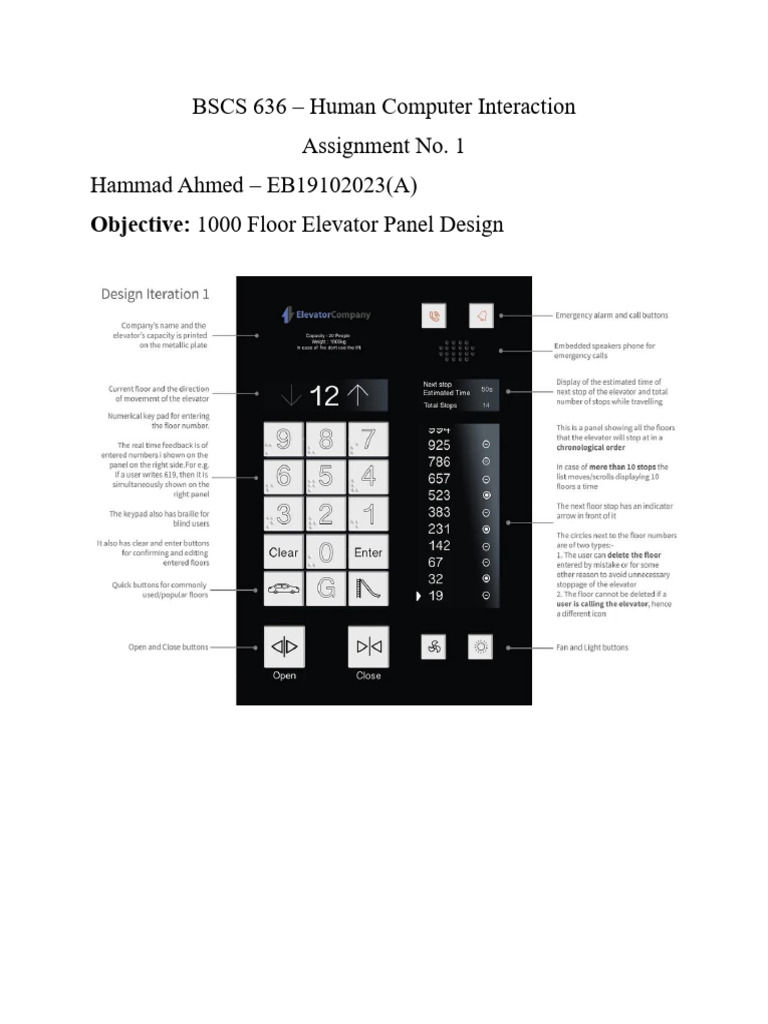 Assignment 1 - 1000 Floor Elevator Panel Design | PDF