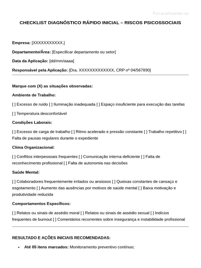 Checklist de Riscos Psicossociais no Trabalho | PDF
