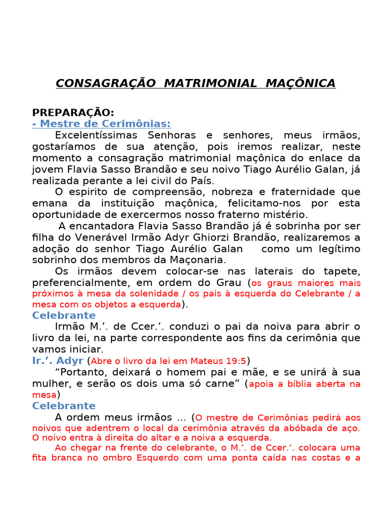 Celebração Matrimonial Maçônico | PDF | Amor | Maçonaria