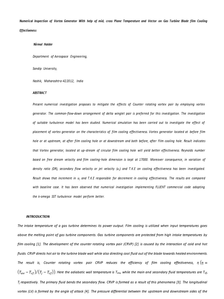 Vortex Generator Impact on Film Cooling | PDF | Turbulence | Fluid Dynamics