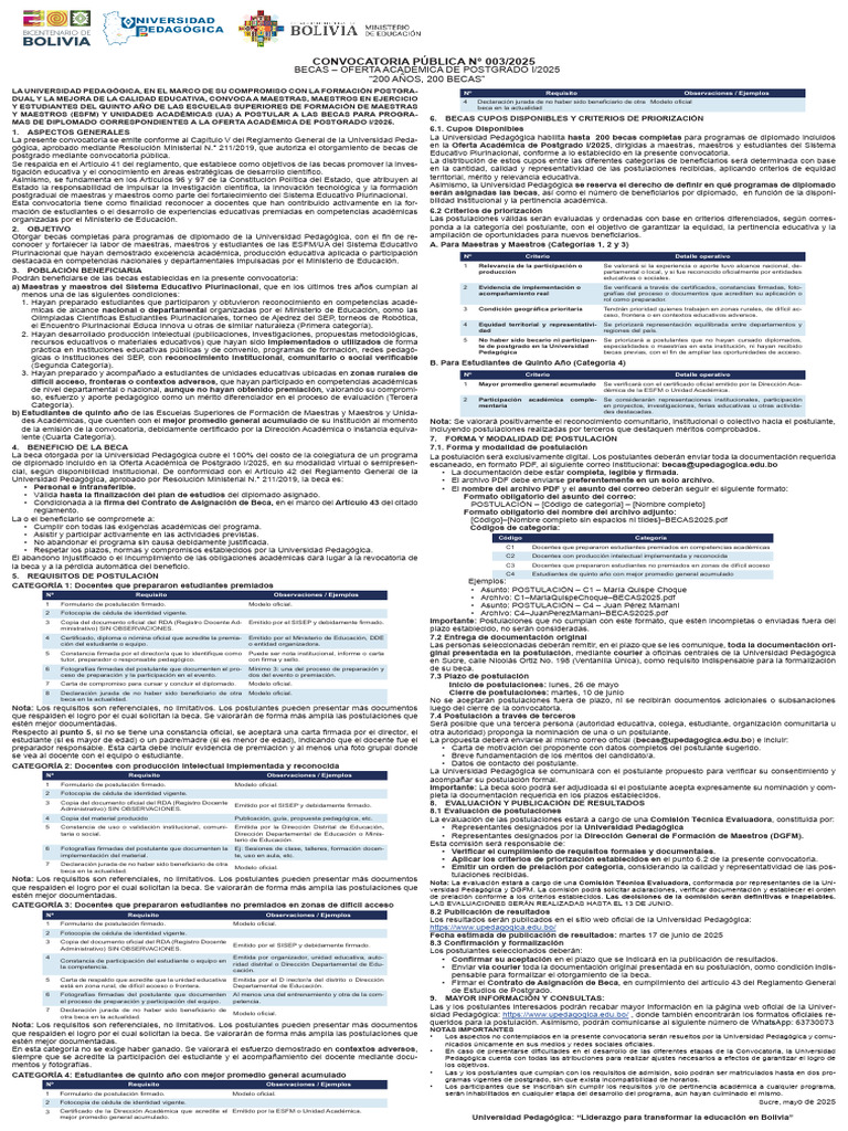 Convocatoria de Becas Postgrado 2025 | PDF | Pedagogía | Universidad