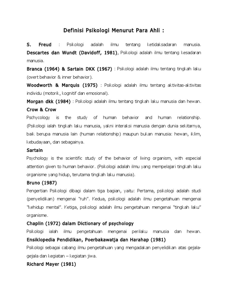 Definisi Psikologi Menurut Para Ahli Pdf