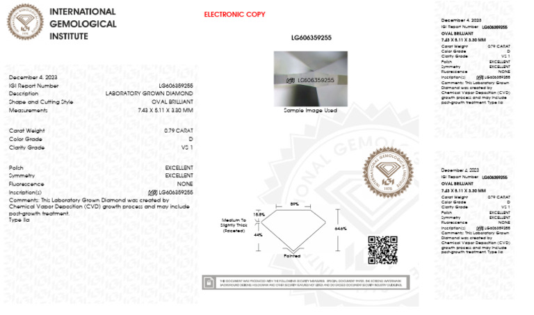 IGI Lab Grown Diamond Report LG606359255 | PDF | Diamond | Materials ...