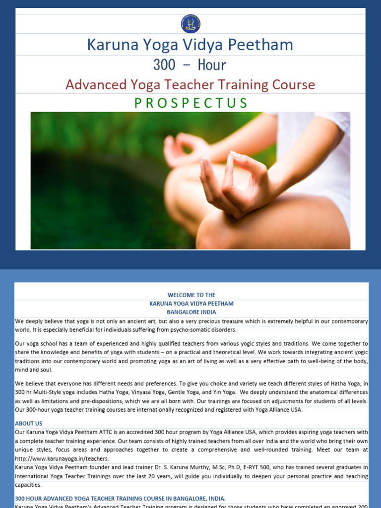 Karuna Yoga Vidya Peetham 300 HR Attc | PDF | Asana | Yoga
