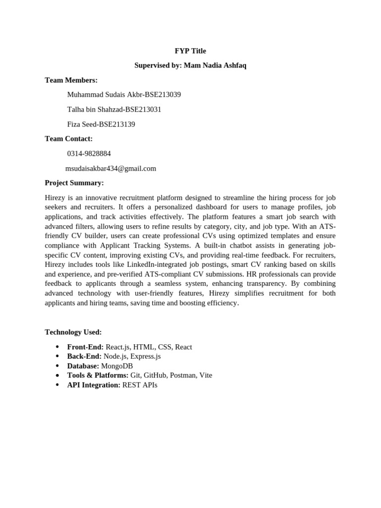 FYP Summary | PDF