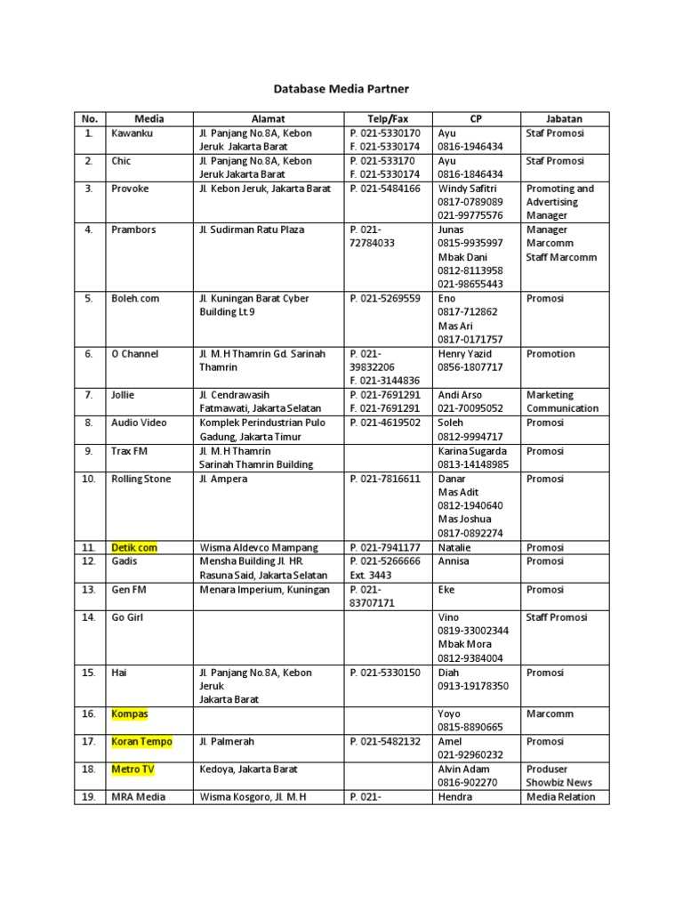 Media Partner Database Overview | PDF