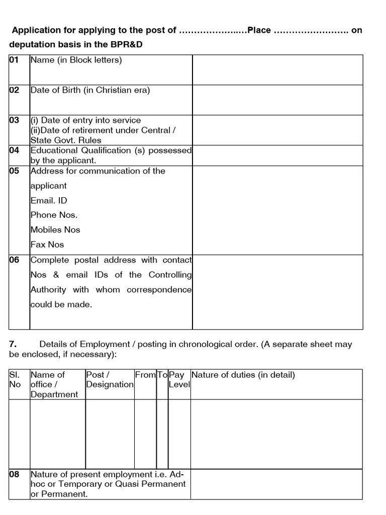 BPR&D Driver Recruitment Application 2025 | PDF