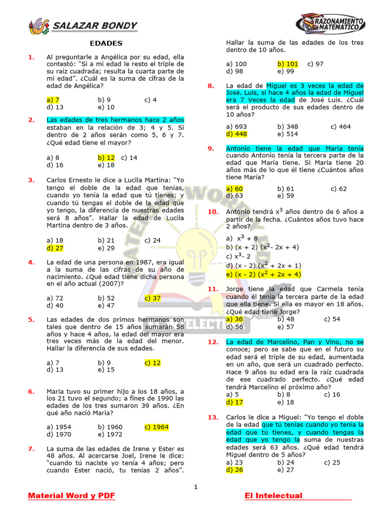 Problemas de Edades y Combinaciones | PDF