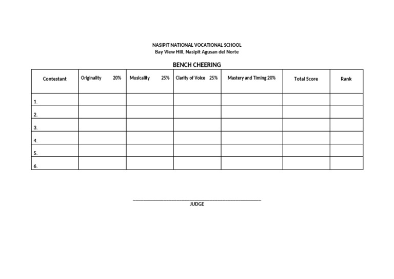 Bench Cheering Contest Scoring Guide | PDF