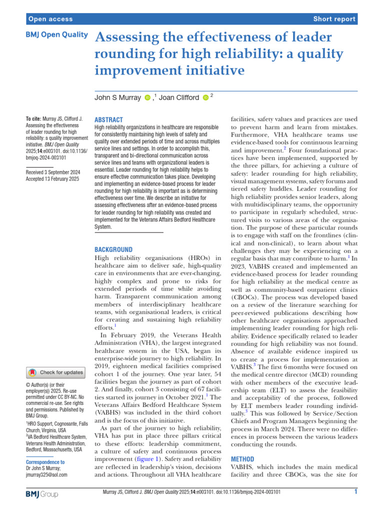 Assessing The Effectiveness of Leader Rounding-2 | PDF | Veterans ...