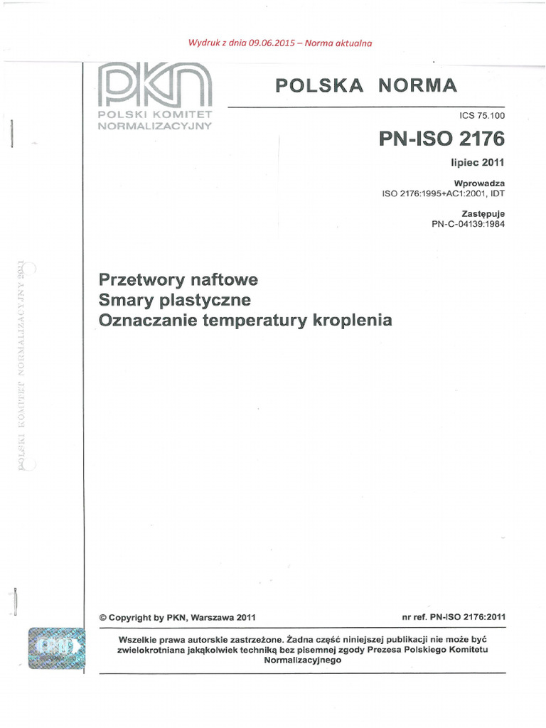 PN - ISO 2176 - 2011 Temperatura Kroplenia | PDF