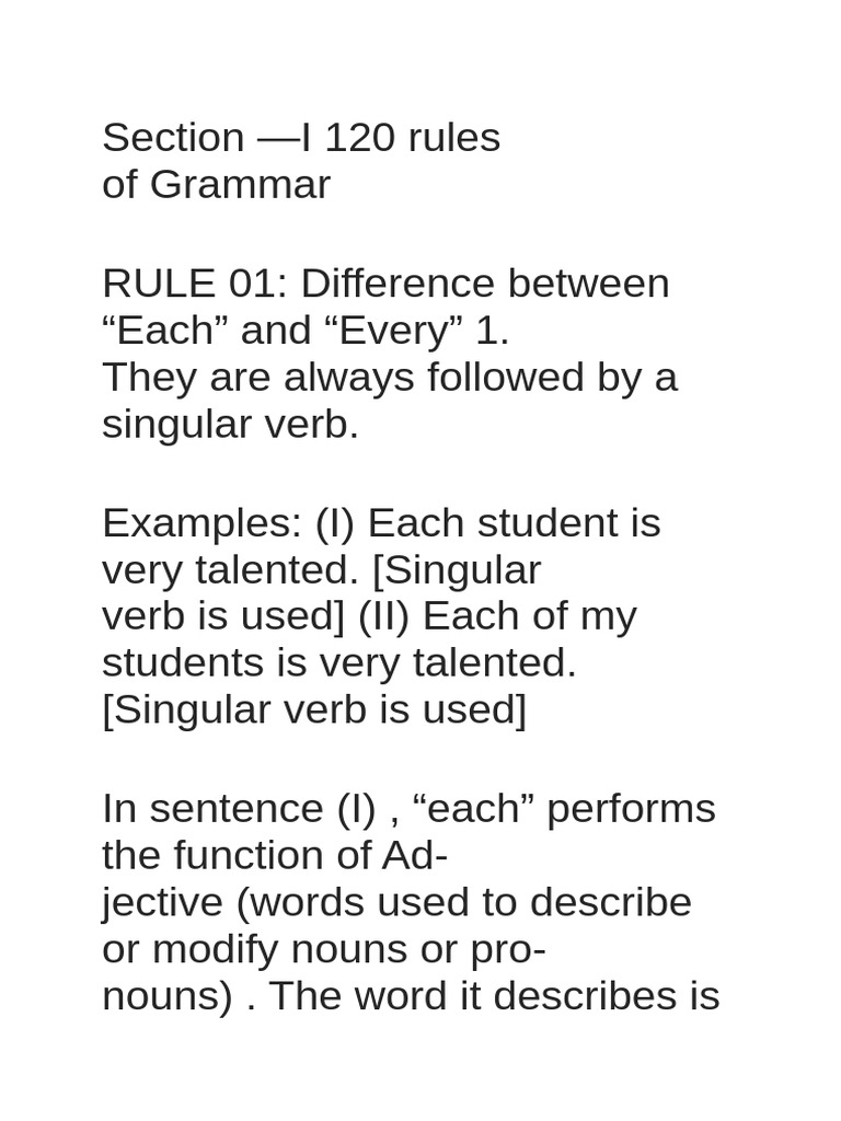 Grammar Rules: Each vs. Every Explained | PDF | Grammatical Number | Plural