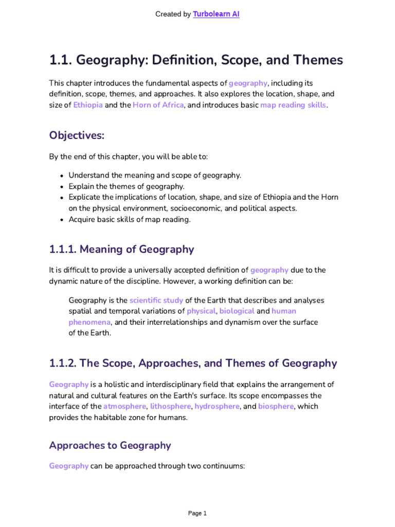 1.1. Geography: Definition, Scope, and Themes: Objectives | PDF ...