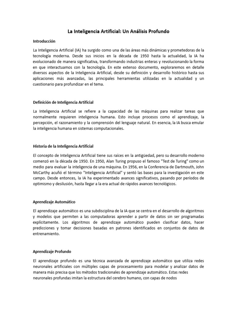 Análisis Completo de la Inteligencia Artificial | PDF | Inteligencia ...