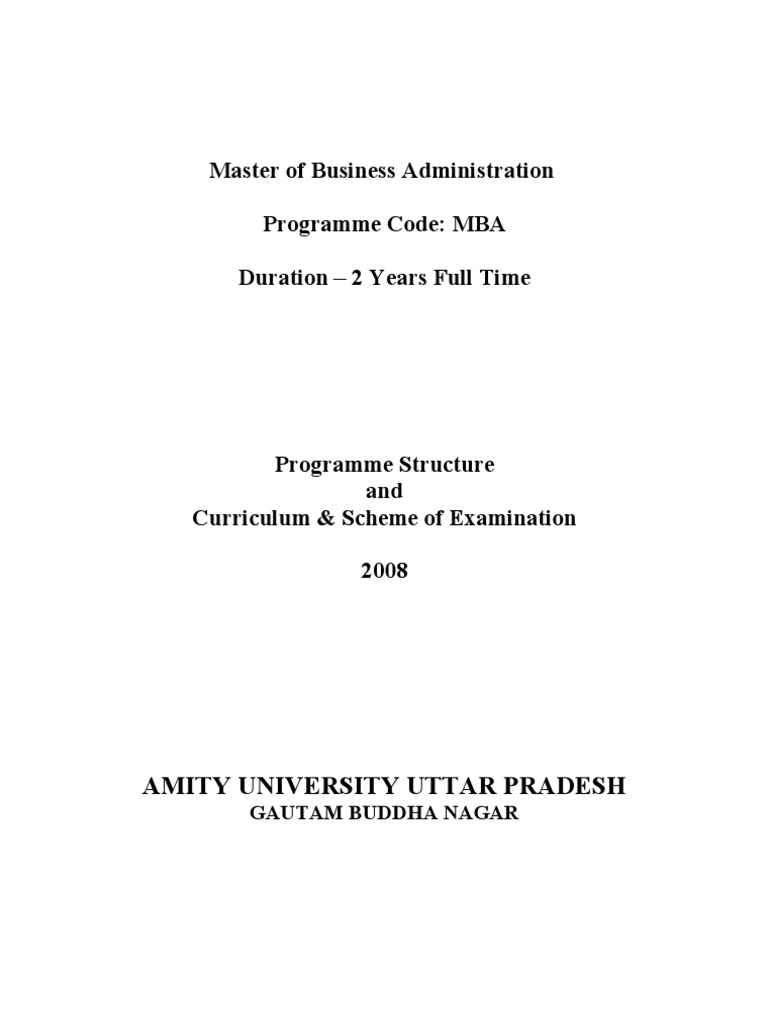 Master of Business Administration Programme Code: MBA Duration - 2 ...