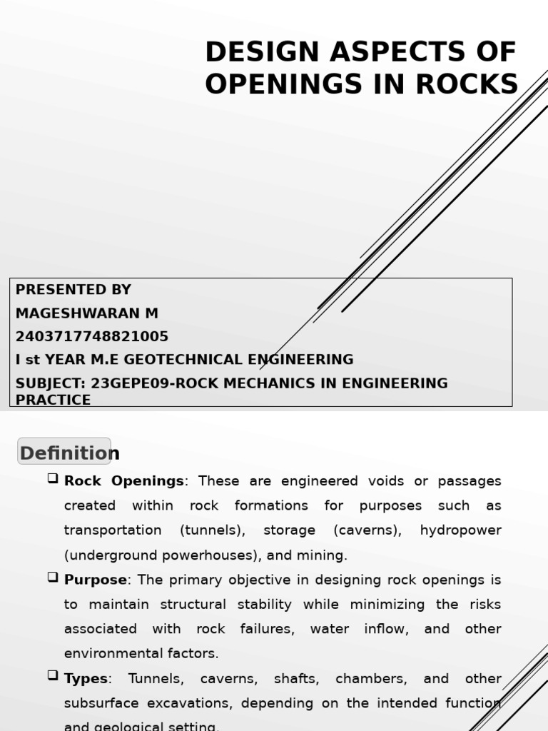 Design Aspects of Openings in Rocks | PDF | Strength Of Materials | Geology
