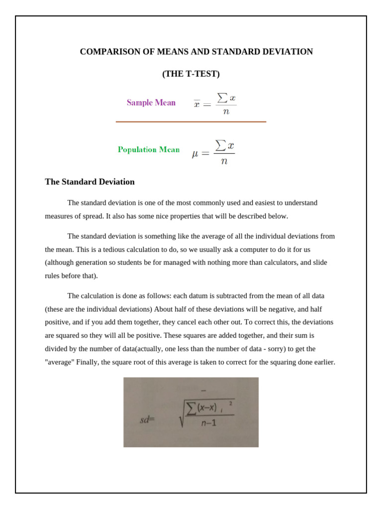 Comparing Means and Standard Deviations | PDF | Standard Deviation | Mean