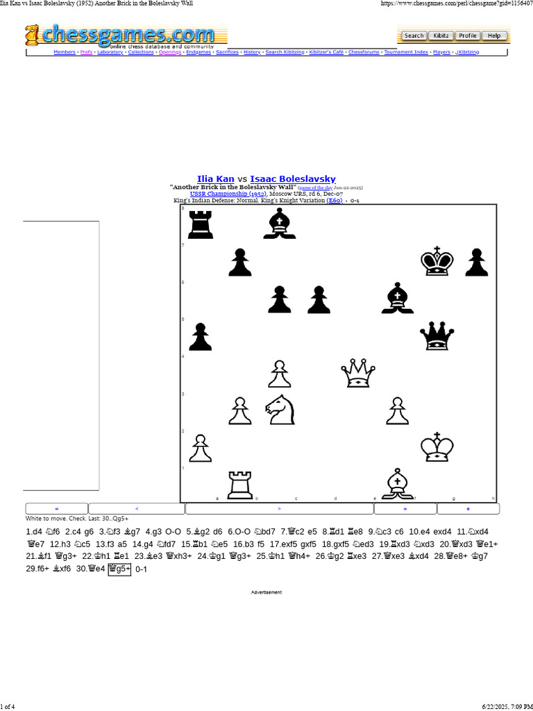 Kan vs Boleslavsky: 1952 Match Analysis | PDF | Chess Openings ...