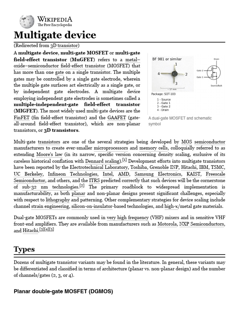 Multigate Device (3d) 多闸极晶体管 - Wikipedia | PDF | Field Effect ...