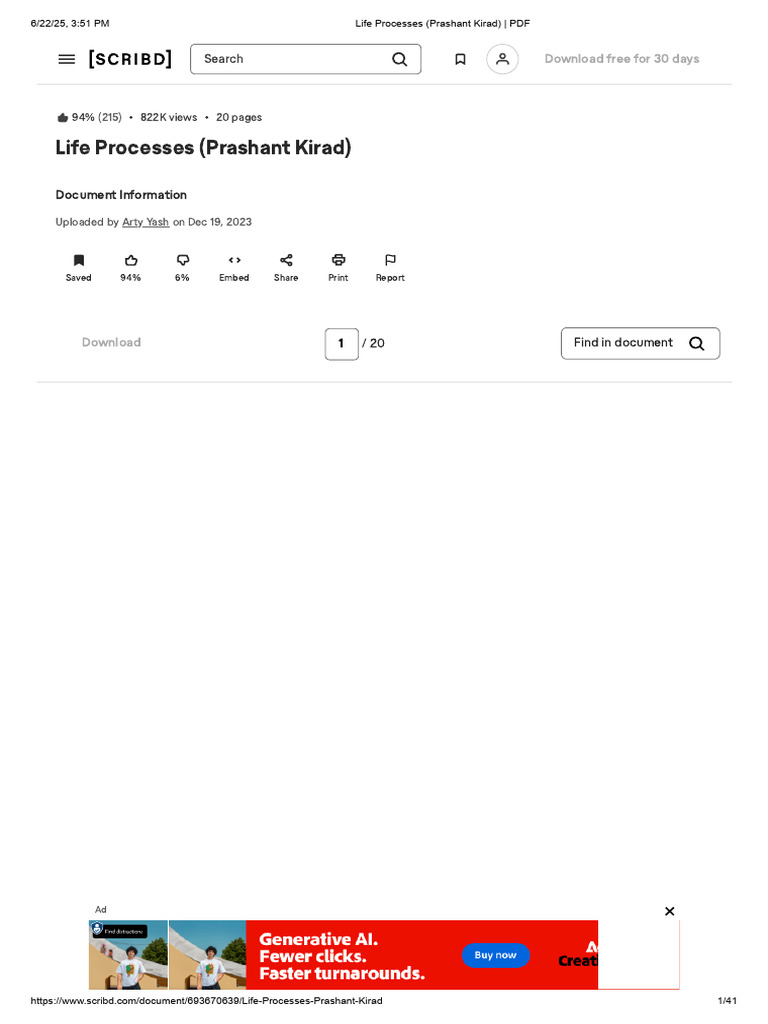 Life Processes by Prashant Kirad | PDF | Scribd | Internet