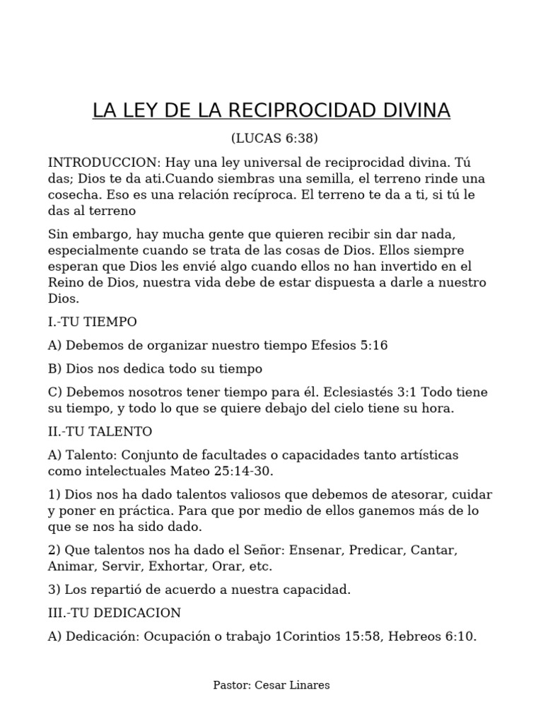 La Ley de La Reciprocidad Divina | PDF | Contenido bíblico