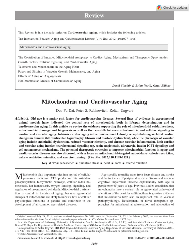 Mitochondrial Aging and Cardiovascular Health | PDF | Reactive Oxygen ...