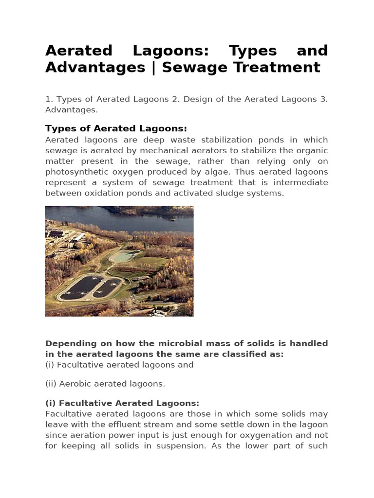 Aerated Lagoons: Types and Benefits | PDF | Sewage Treatment | Aquatic ...