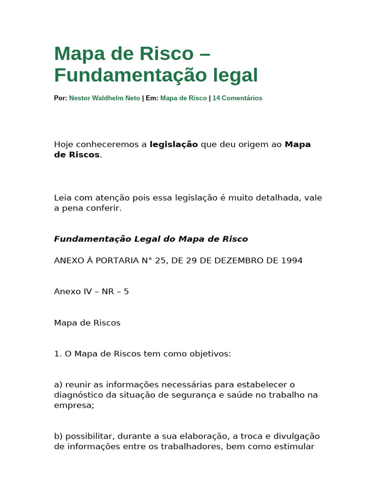 Legislação do Mapa de Riscos no Trabalho | PDF