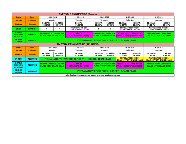 Time Table 10 Feb To 16 Feb 2025 - Google Sheets | PDF