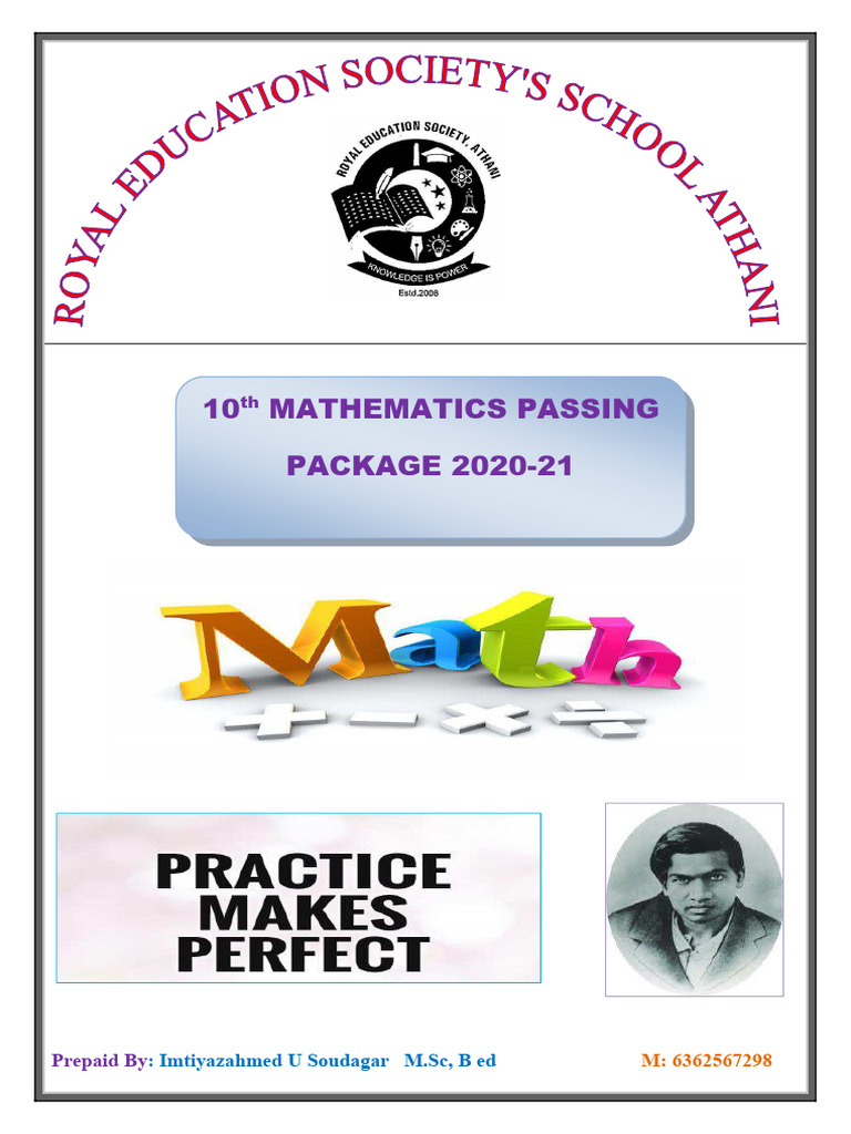 10th STD Maths Passing Package Eng Version 2019-20 by Imtiyaz | PDF ...