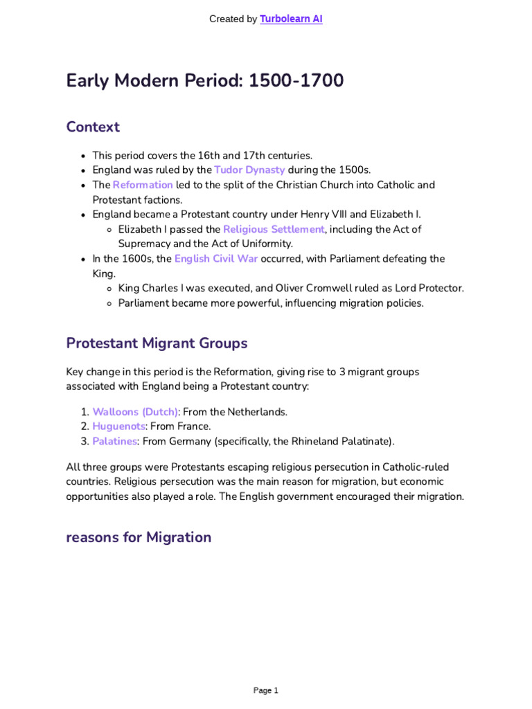 Early Modern Period: 1500-1700: Context | PDF | Human Migration ...