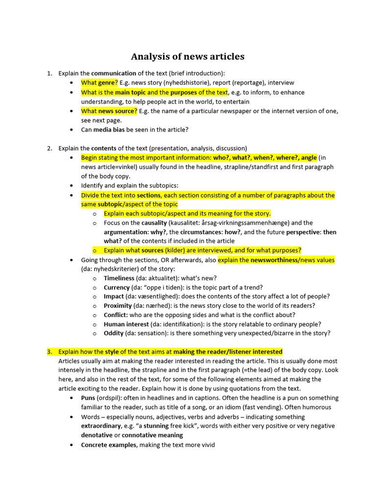 Analysis Of News Articles Pdf News Word
