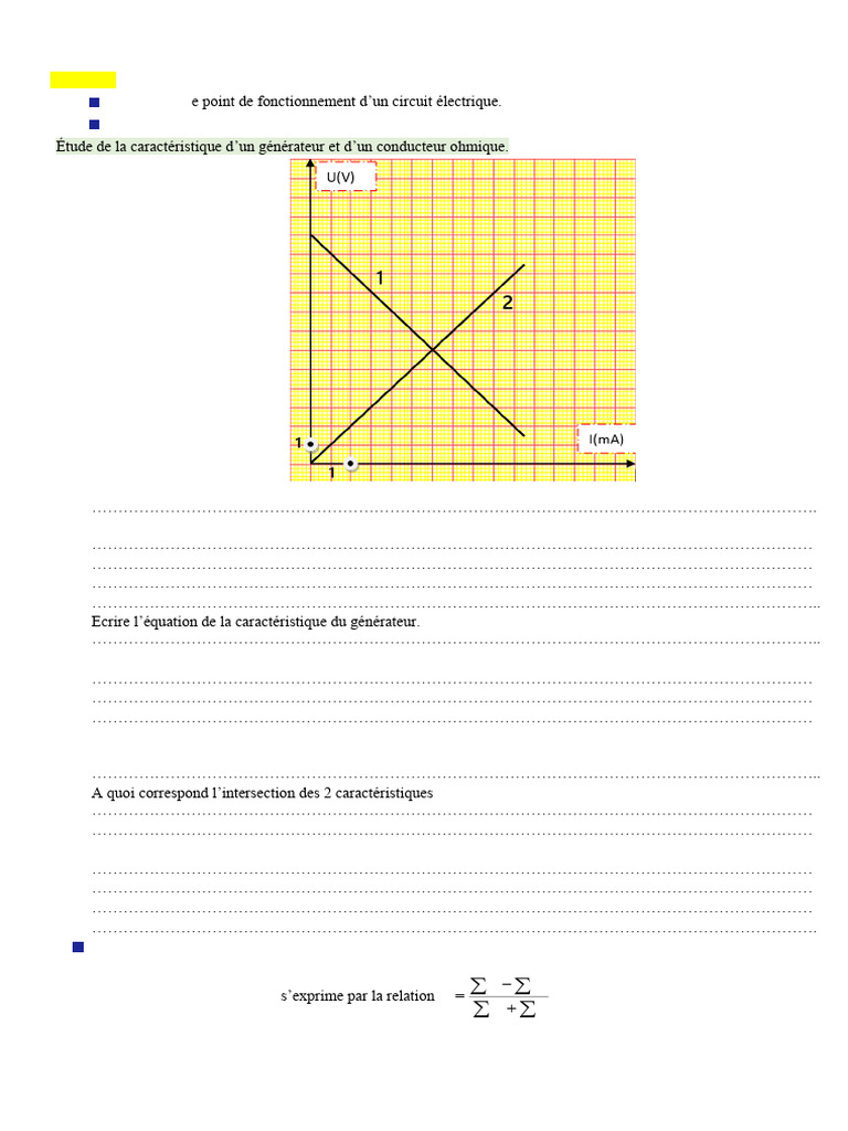 Point de fonctionnement d'un circuit électrique | PDF | Tension ...