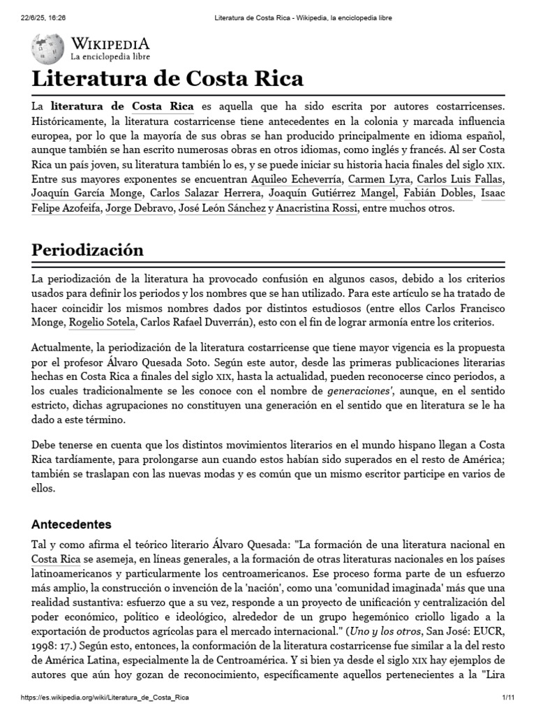 Literatura Costarricense: Historia y Autores | PDF | Costa Rica