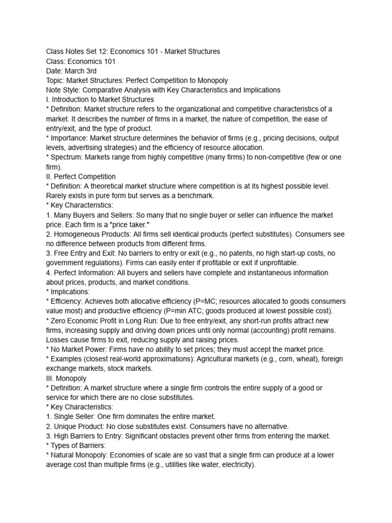 Class Notes Set 12 - Economics 101 - Market Structures | PDF | Monopoly ...