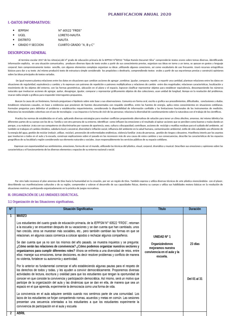 Planificacion Anual Cuarto | PDF | Reciclaje | Datos