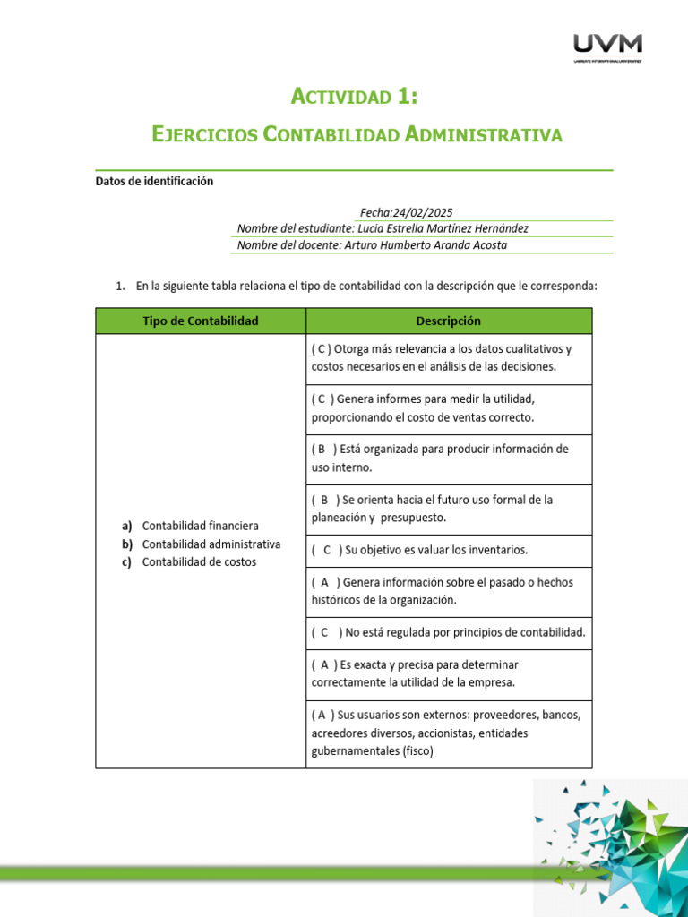 Ejercicios de Contabilidad Administrativa | PDF | Contabilidad ...