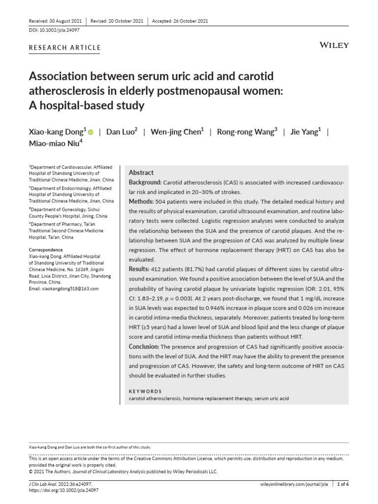Association Between Serum Uric Acid and Carotid | PDF | Atherosclerosis ...