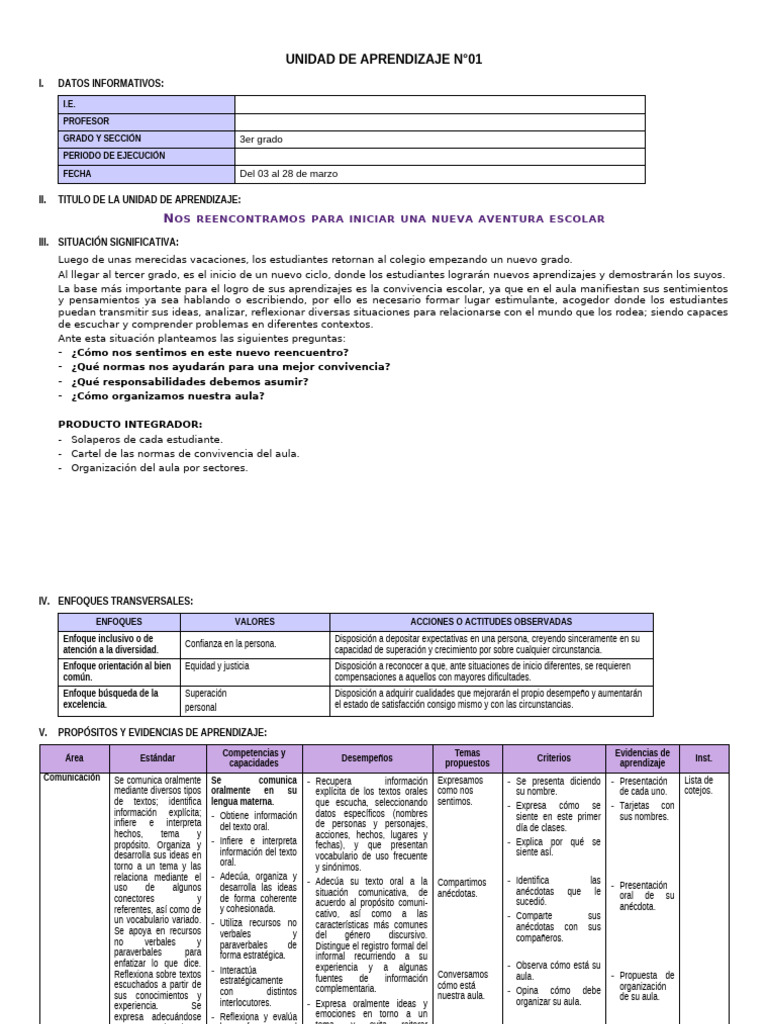 3° Grado - Unidad de Aprendizaje N°01 | PDF | Geometría | Aprendizaje